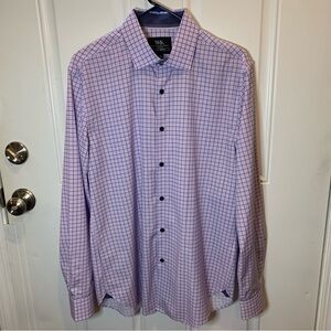 W.R.K Men’s Windowpane Check Long Sleeve Collared Dress Shirt Size 16